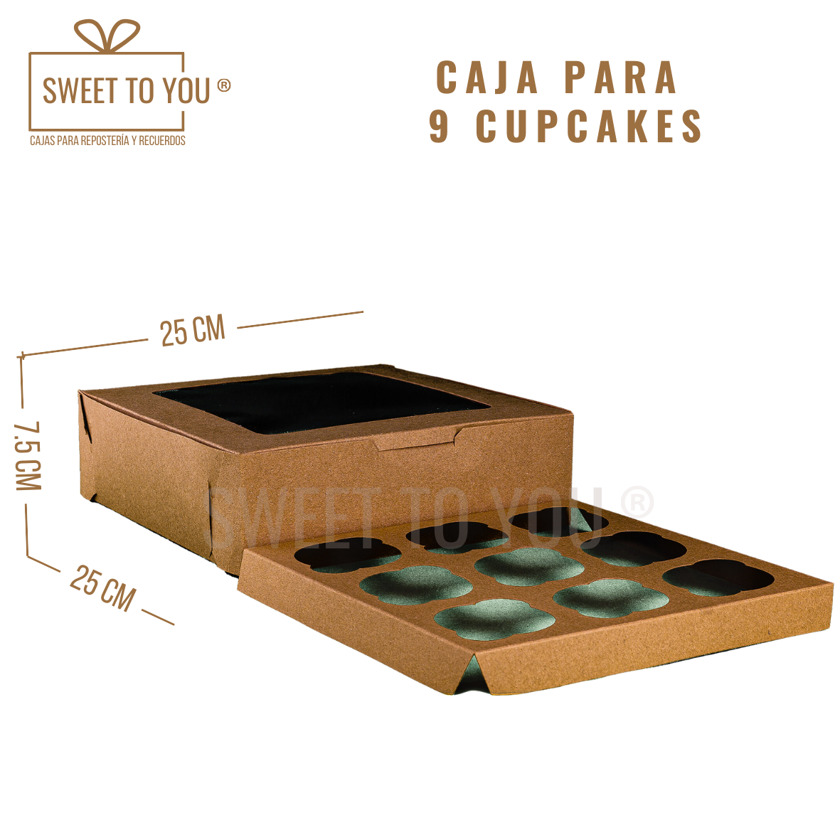 Caja Cupcake | 9 Cavidades | Kraft | 25*25*7.5 cm