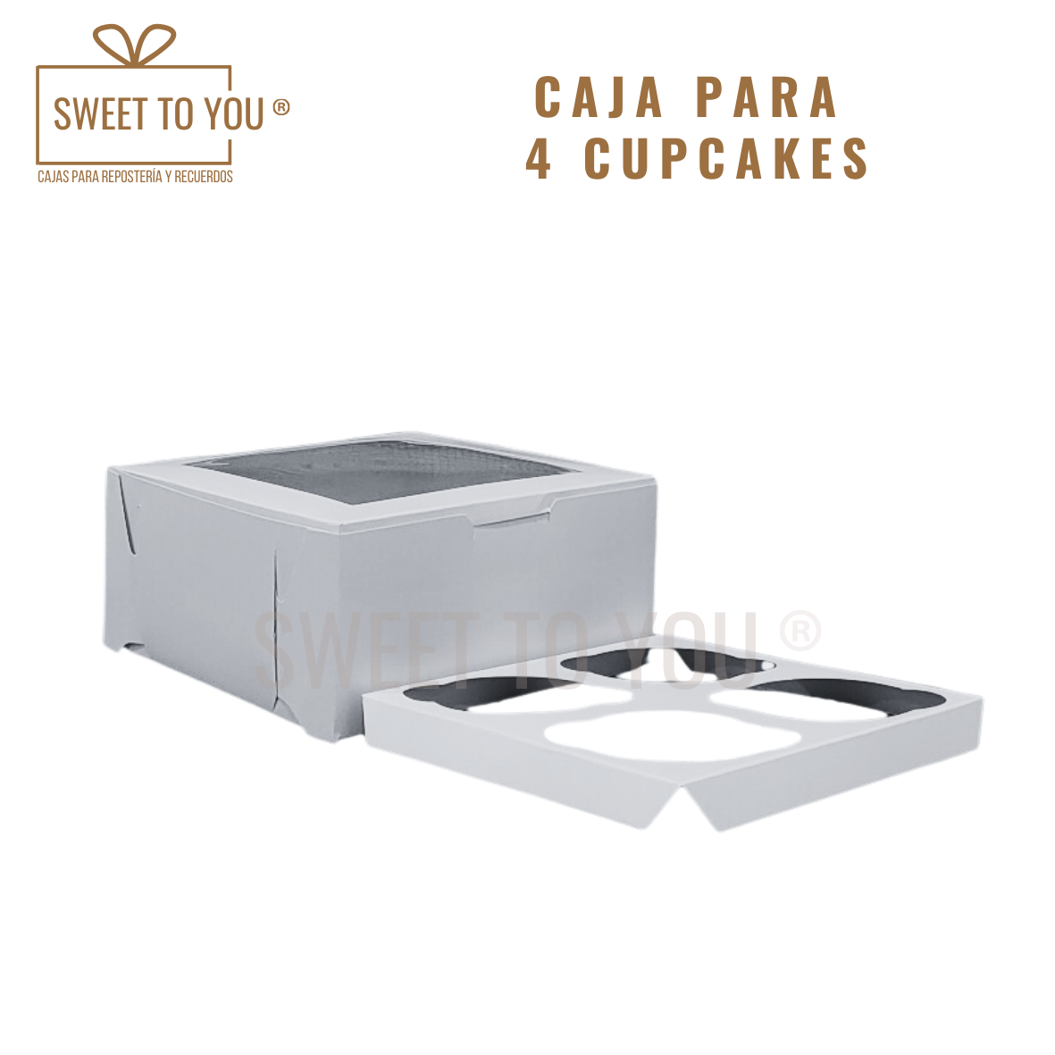 Caja Cupcake | 4 Cavidades | Blanca | 16*16*7.5 cm