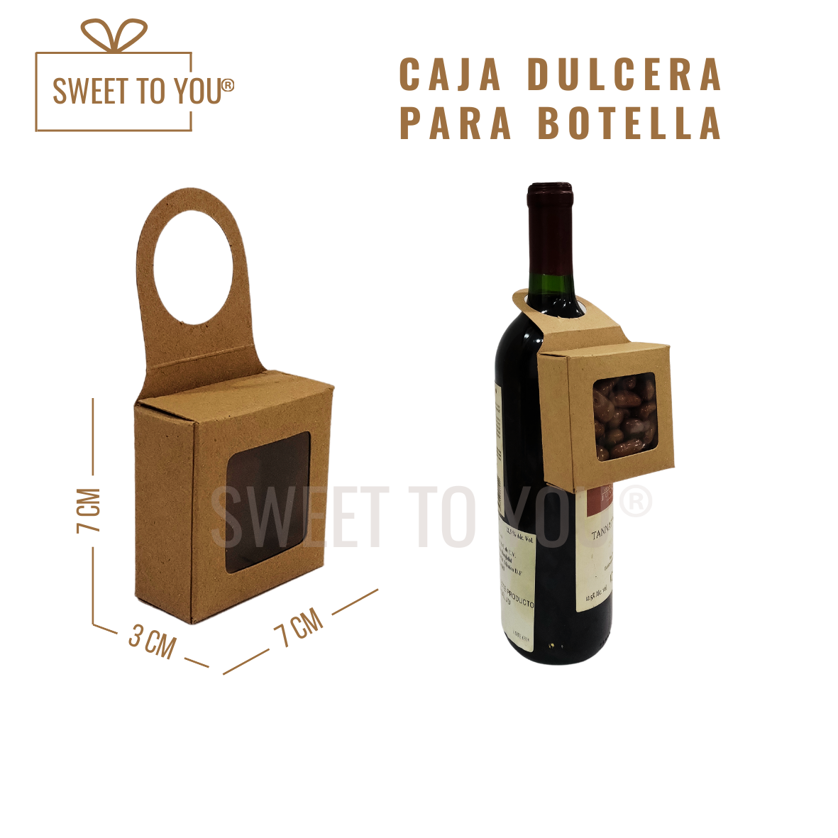Caja Colgante Botella | Kraft | 7*7*3 cm