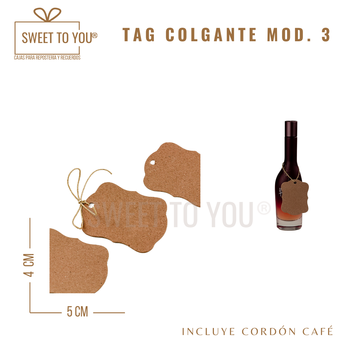 Paq. 50 Tag Colgante Mod #3 | K | 4*5 cm