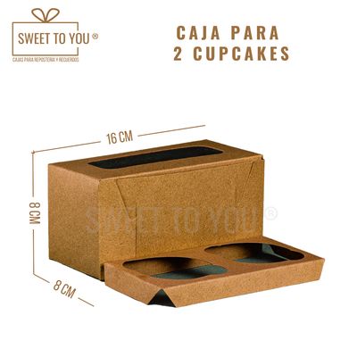 Caja Cupcake | 2 Cavidades | Kraft | 16*8*8 cm