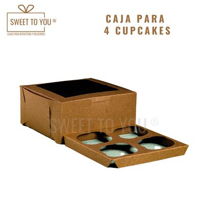 Caja Cupcake | 4 Cavidades | Kraft | 16*16*7.5 cm