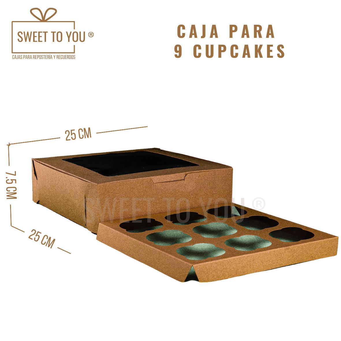 Caja Cupcake | 9 Cavidades | Craft | 25x25x7.5 cm