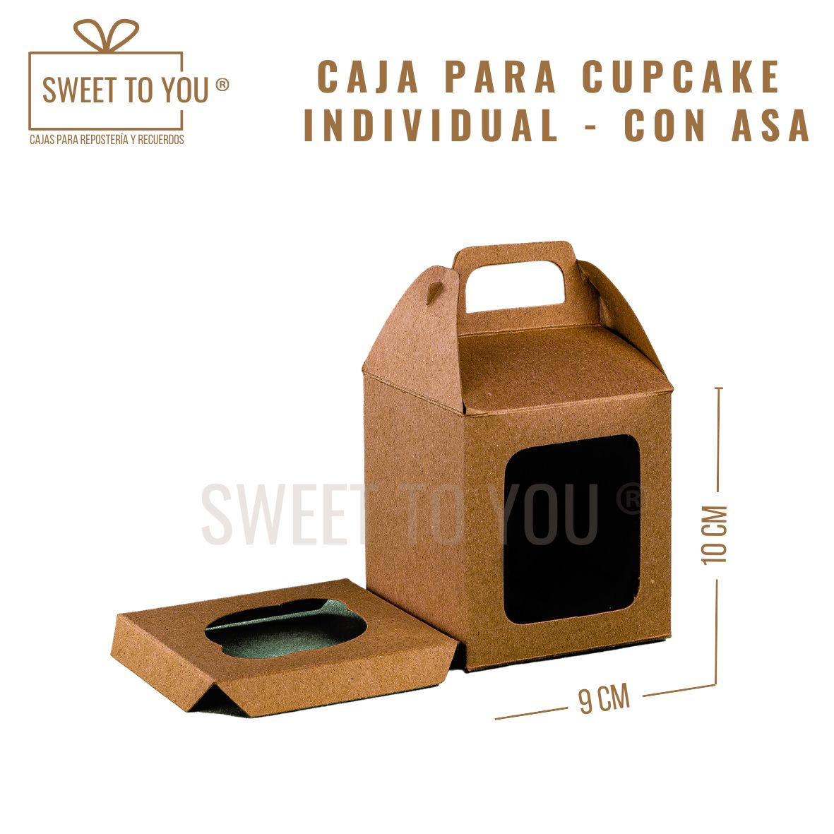 Caja Cupcake | Individual | Con Asa | Craft | 9x9x10 cm