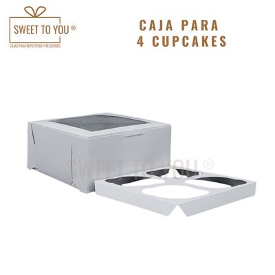 Caja Cupcake | 4 Cavidades | Blanca | 16x16x7.5 cm