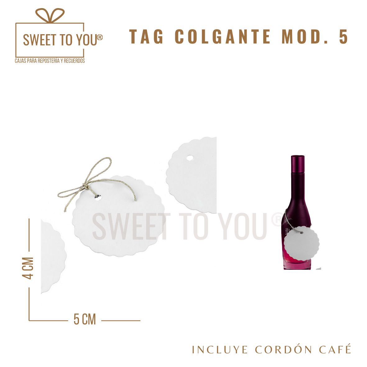Paq. 50 Tag Colgante Mod #5 | Blanco | 4x5 cm