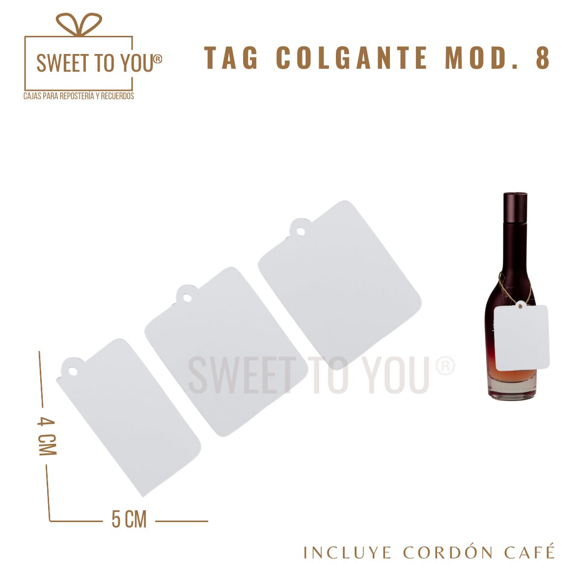 Paq. 50 Tag Colgante Mod #8 | Blanca | 4x5 cm