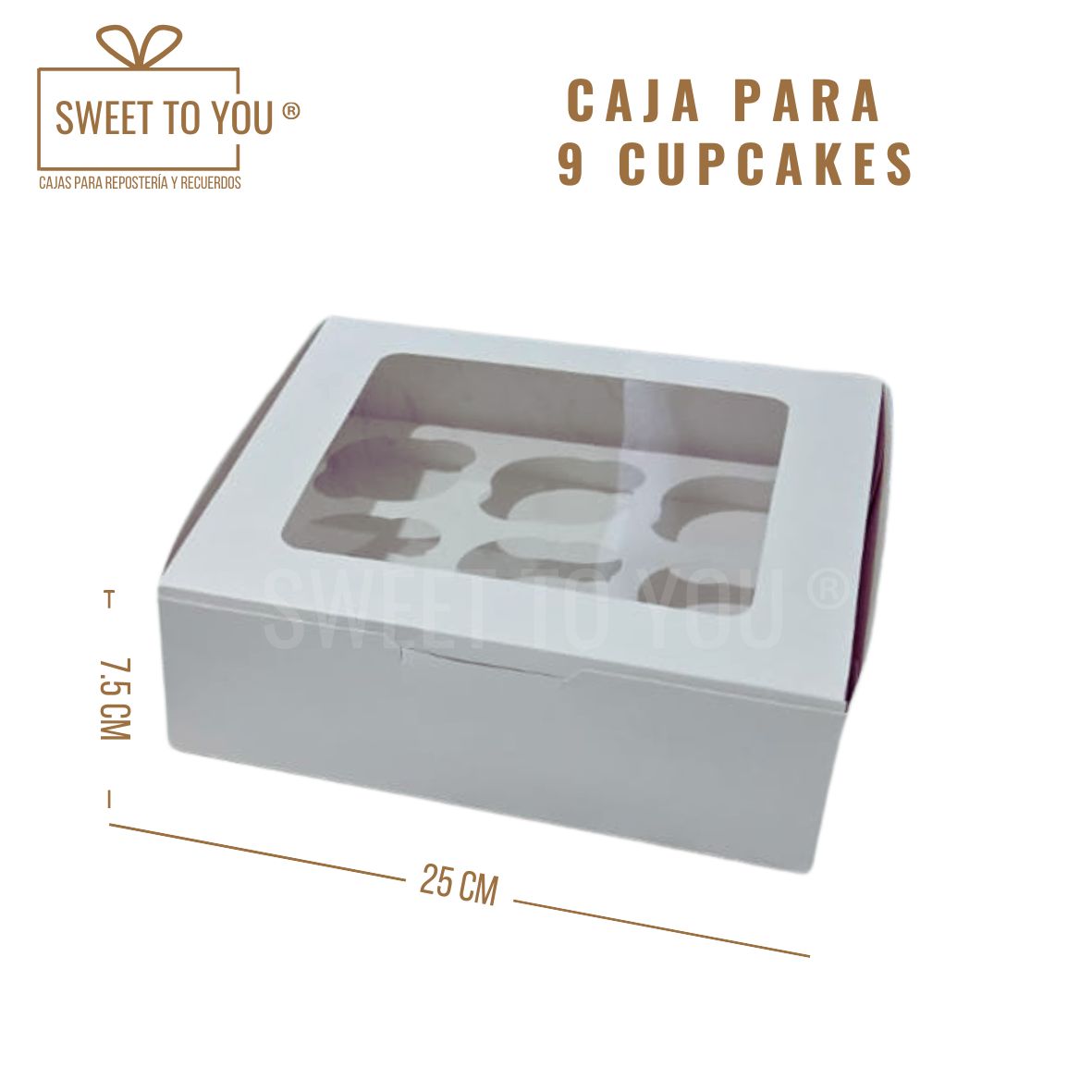 Caja Cupcake | 9 Cavidades | Blanca | 25x25x7.5 cm