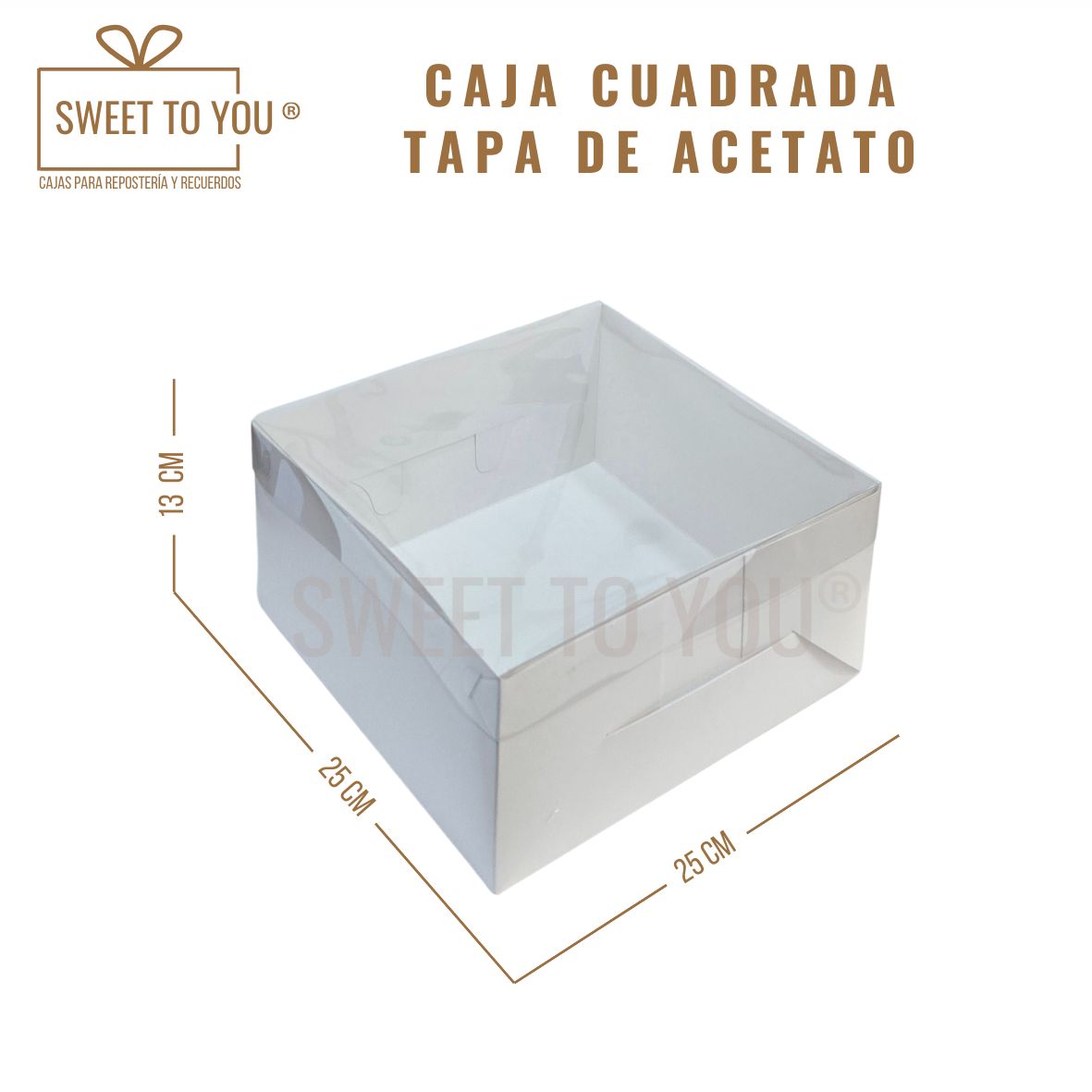 Caja Cuadrada + Tapa de Acetato | Blanca | 25x25x13 cm