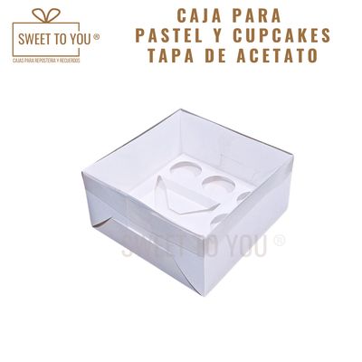Caja para Pastel + Cupcakes | Blanca | Tapa Acetato | 25*25*13 cm