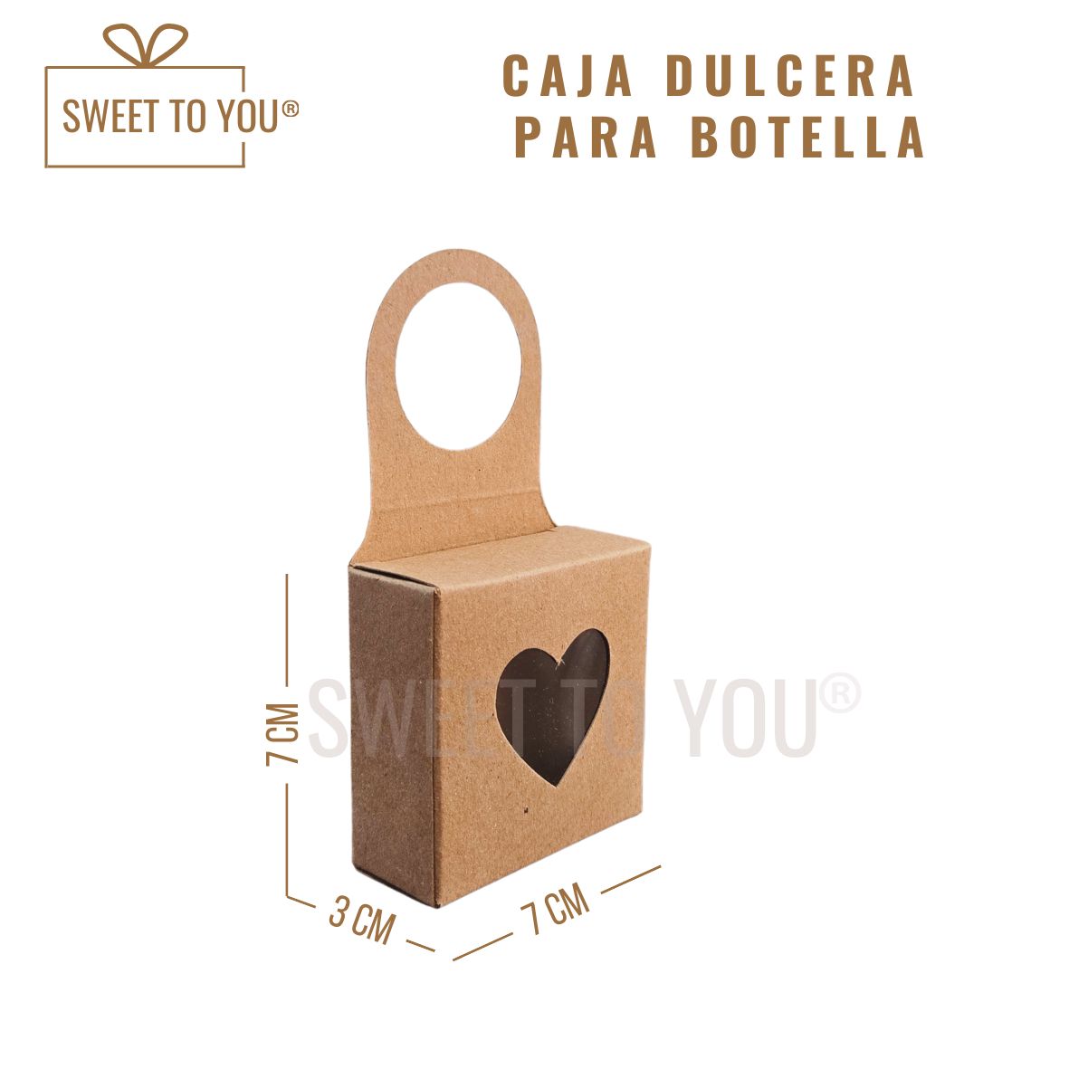 Caja Colgante Botella | Kraft | 7*7*3 cm | Corazón