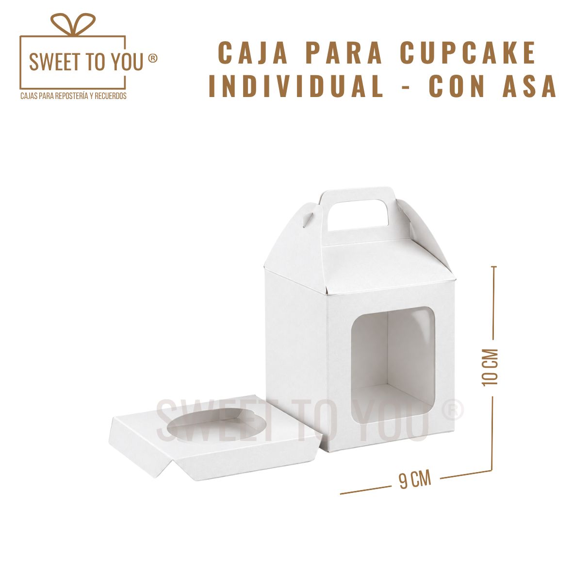 Caja Cupcake | Individual | Con Asa | Blanco | 9x9x10 cm