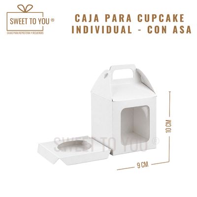 Caja Cupcake | Individual | Con Asa | Blanco | 9x9x10 cm