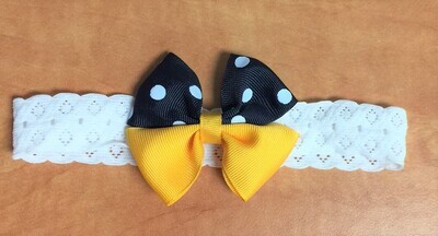 Navy/GOld Ribbon Headtie with white poka dots
