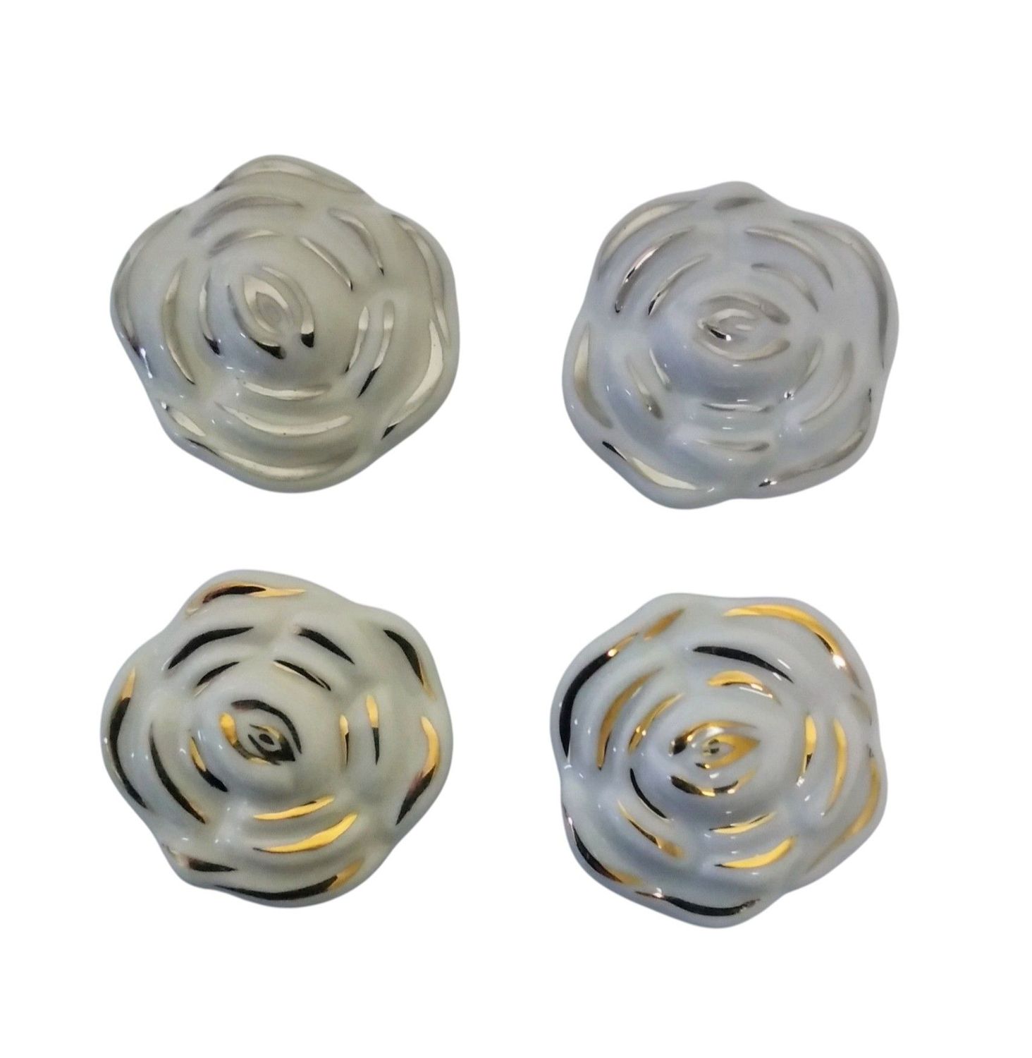 Pomo rosa in ceramica bianca o avorio decorazione oro o argento  diametro 36mm (art-P110 AA -P110 BA - P110 AO - P110 BO)