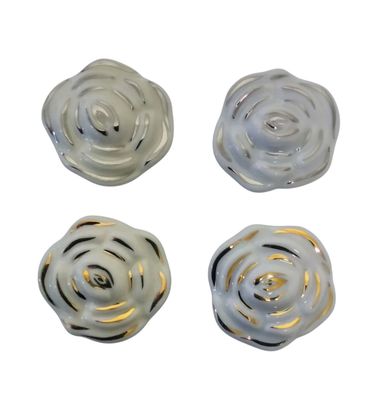 Pomo rosa in ceramica bianca o avorio decorazione oro o argento  diametro 36mm (art-P110 AA -P110 BA - P110 AO - P110 BO)