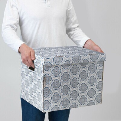 СМЕКА Коробка с крышкой, серый цветок, 33x38x30 см