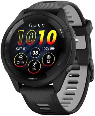 Garmin Forerunner 265 GPS Smartwatch - 46mm, Black Bezel and Case, Black/Powder Gray Silicone Band