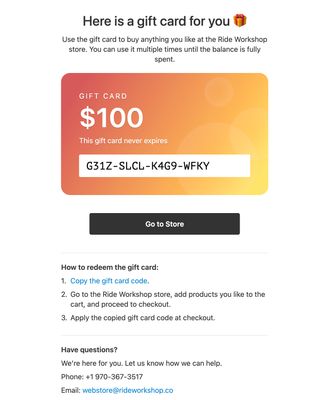Ride Workshop Gift card