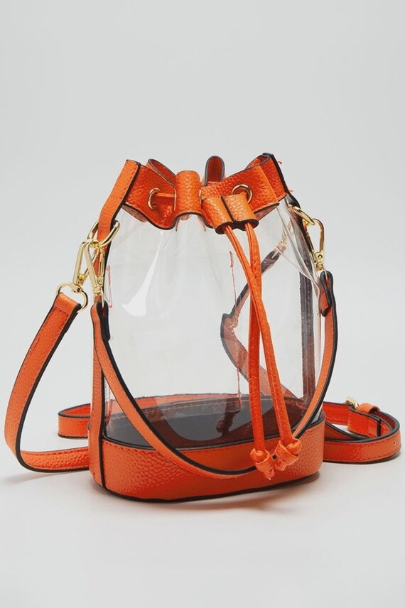 Clear Crossbody Stadium Bucket Bag- Orange