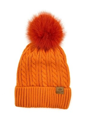 Orange Ribbed Beanie with Pompom