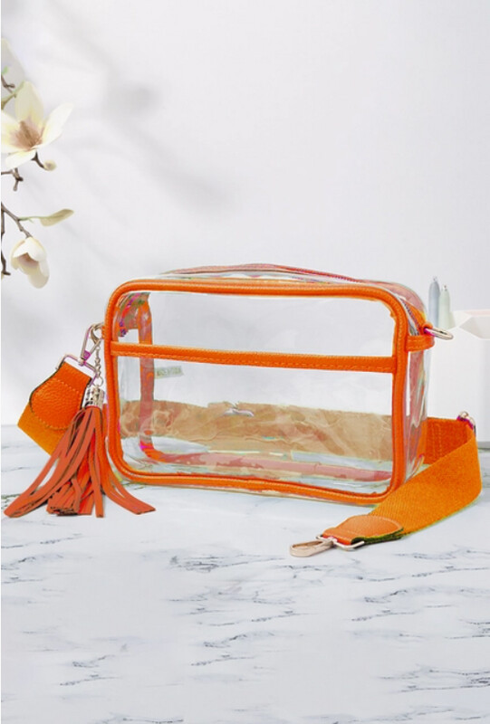 Clear Horizontal Crossbody Stadium Bag - Orange