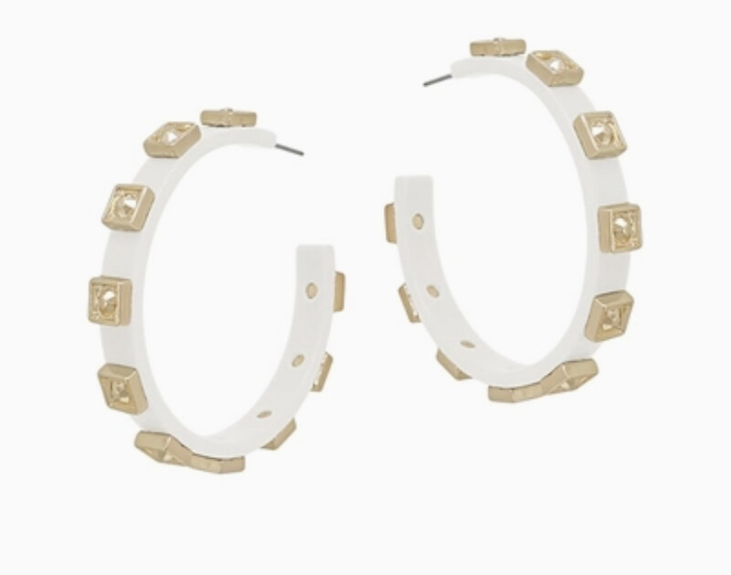White Acrylic Hoop w/ Stones 2&quot; Earrings