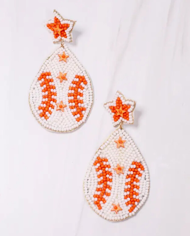 First Pitch Baseball Earring -White/Orange