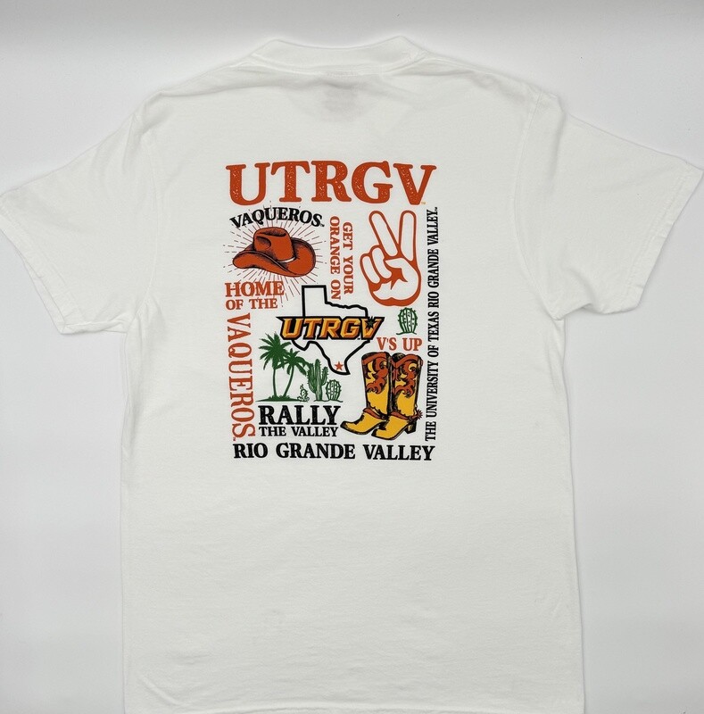UTRGV Collage Short Sleeve Comfort Pocket T-shirt- WHITE