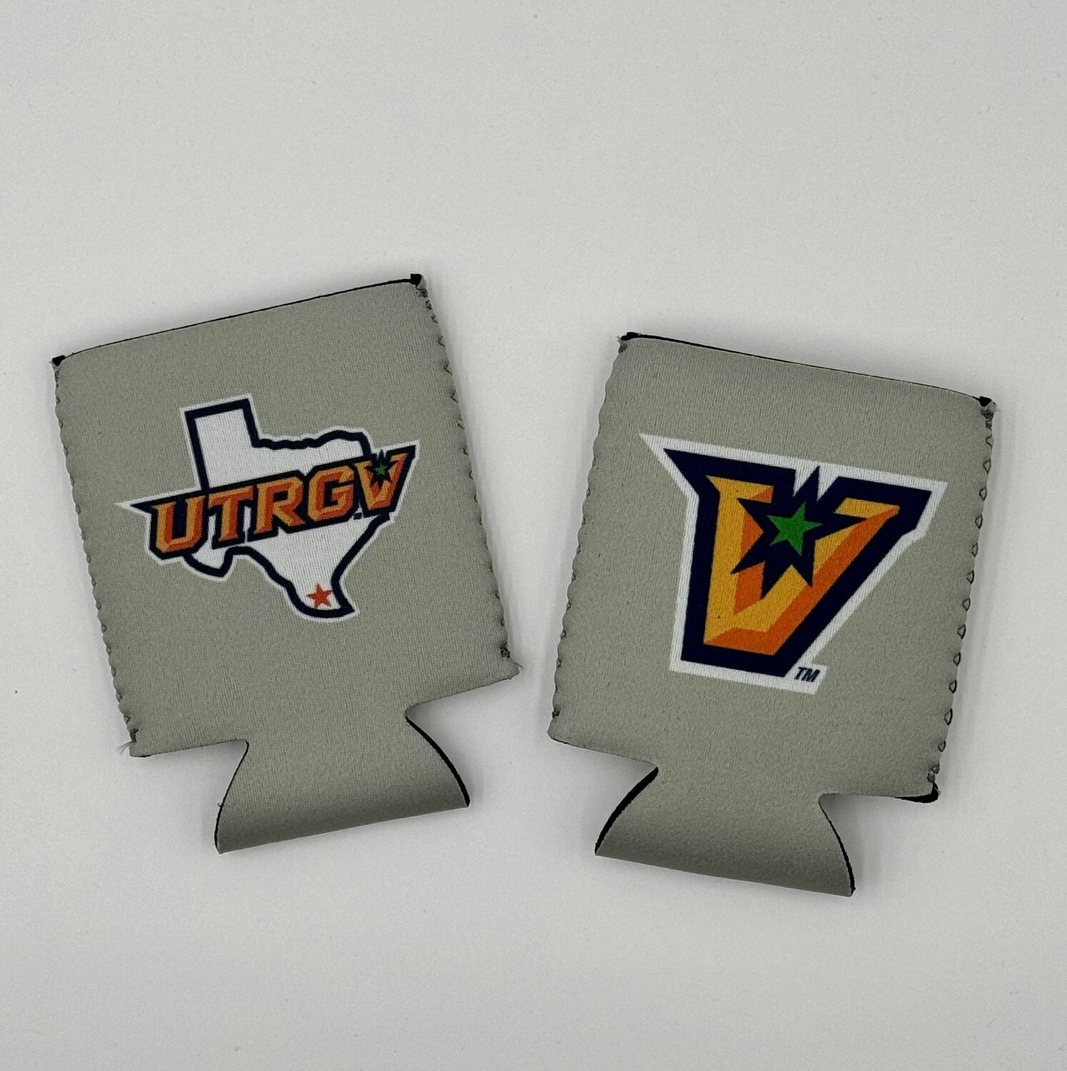 UTRGV -Texas/&quot;V&quot; Double Sided 12oz Can Koozie - Grey