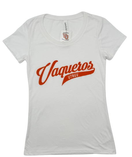 Vaquero UTRGV Script LADIES Scoop Neck Tee - White