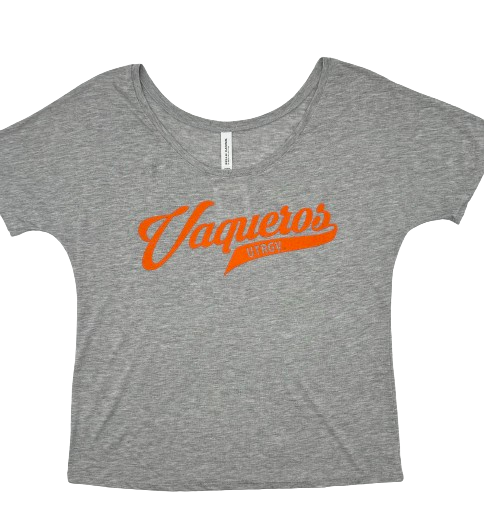 Vaquero UTRGV Script LADIES Scoop Neck Slouchy Tee -Grey