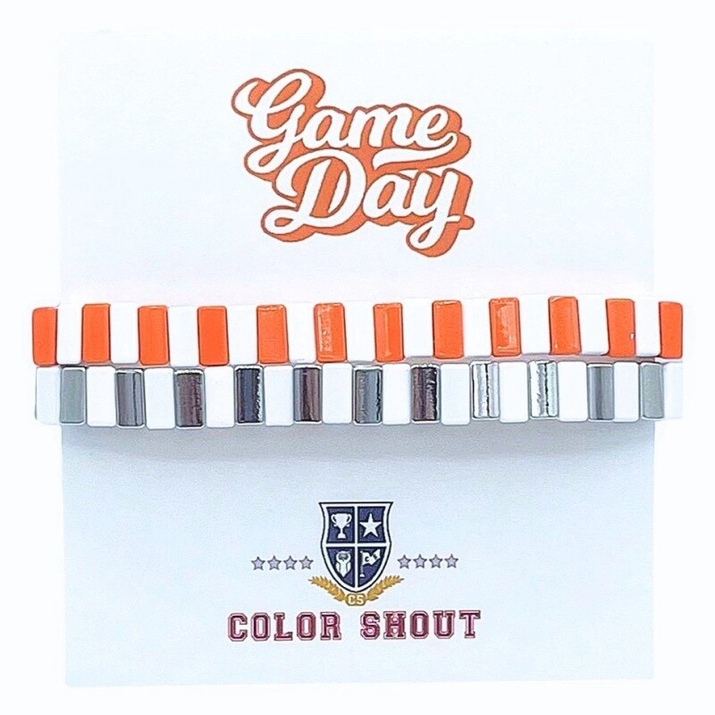 Game Day:  Team Colors Enamel Tile Double Stack- Orange/Silver