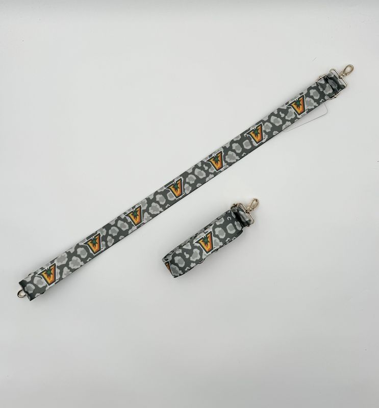 &quot;V&quot; Gray Leopard Patterned Bag Strap - 1.5&quot;