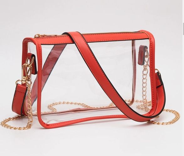 Clear Rectangle Stadium Concert Crossbody Bag - Orange