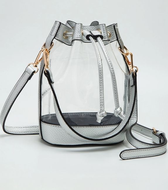 Clear Crossbody Stadium Bucket Bag- Silver