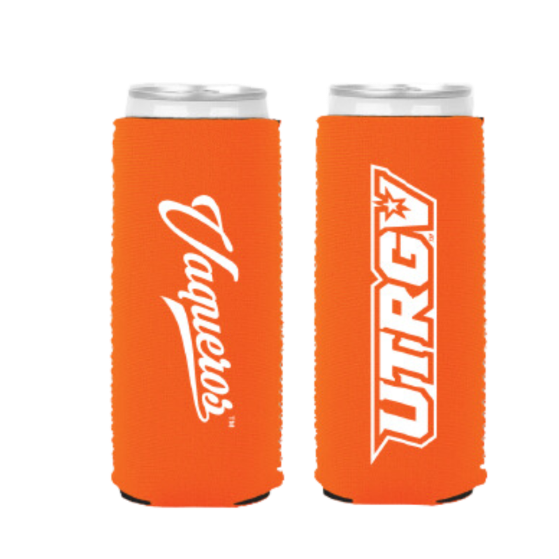 UTRGV/Vaqueros 12 oz Double Sided Slim Can Koozie-Orange