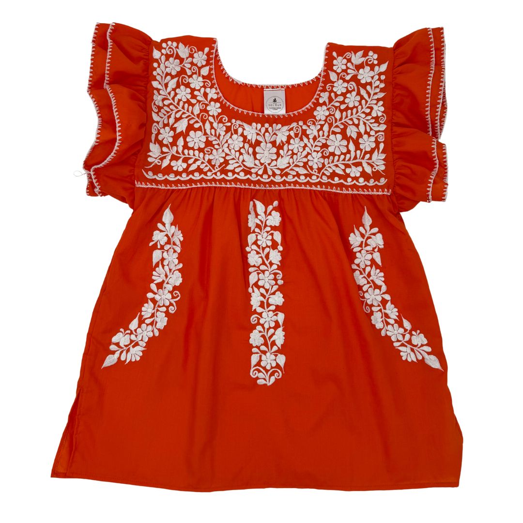 Orange Tehuacan Blouse w/ FlorChica Embroidery