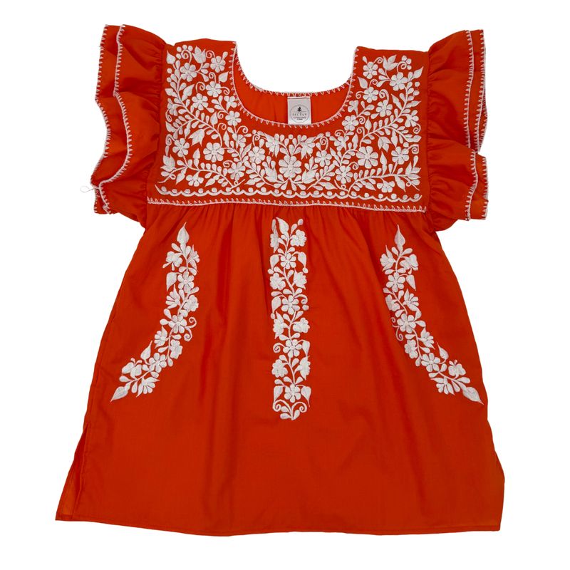 Orange Tehuacan Blouse w/ FlorChica Embroidery
