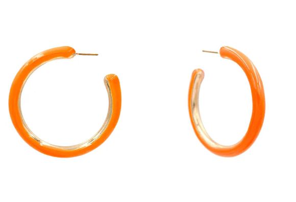 Orange Enamel Hoop Earring