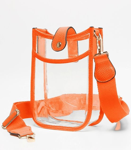 Clear Stadium Crossbody with Clasp - Orange