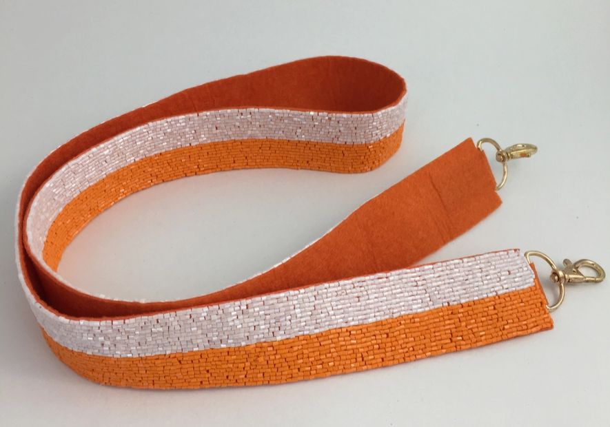Orange and White Beaded Bag Strap