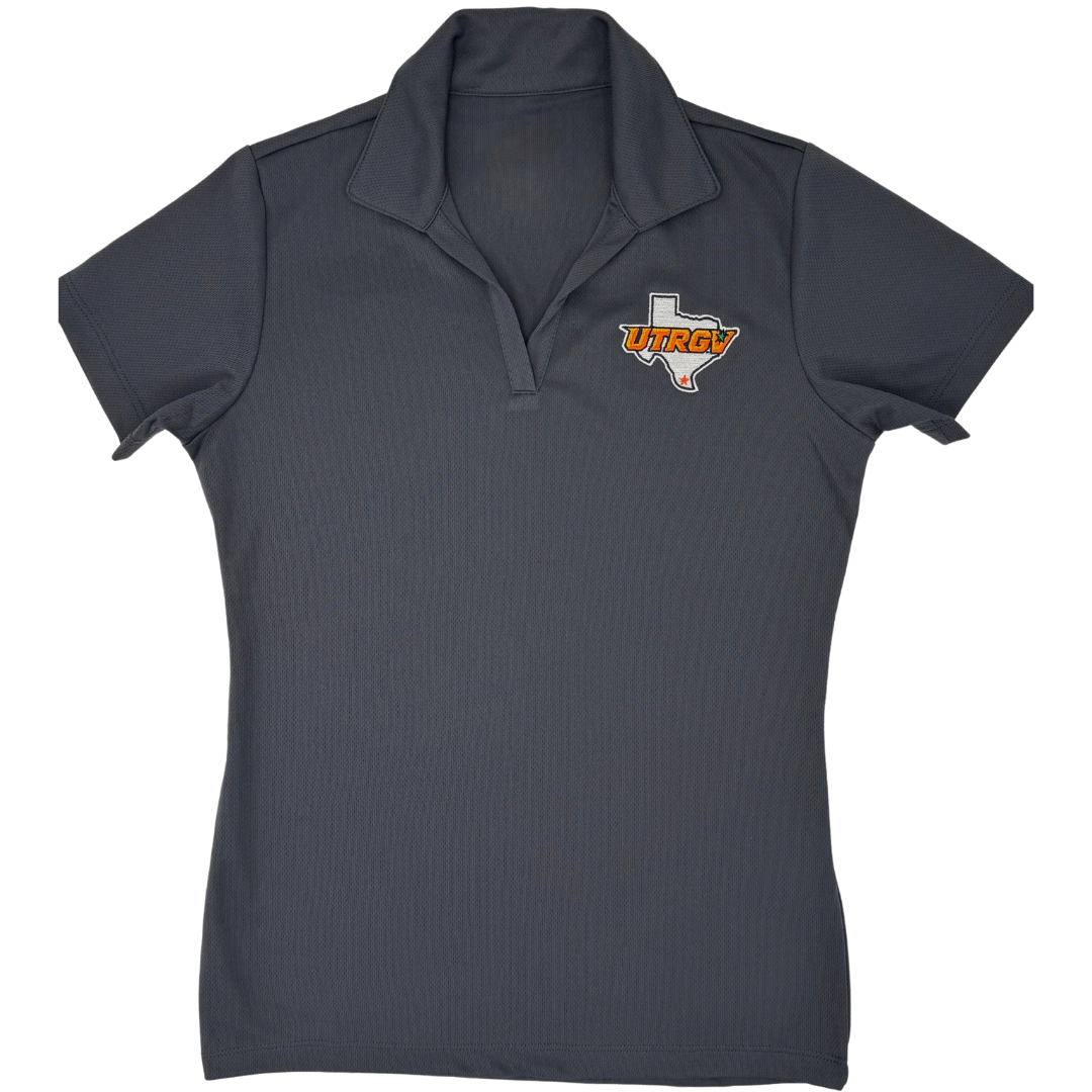 Ladies UTRGV/TX V-Neck Polo - Charcoal Grey