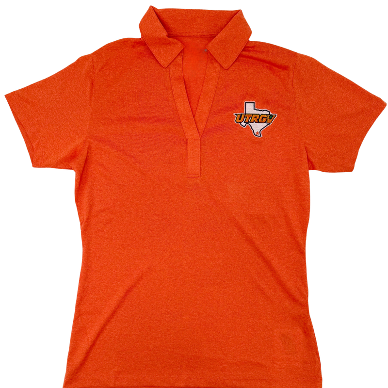 Ladies UTRGV/TX V-Neck Polo - Heather Orange
