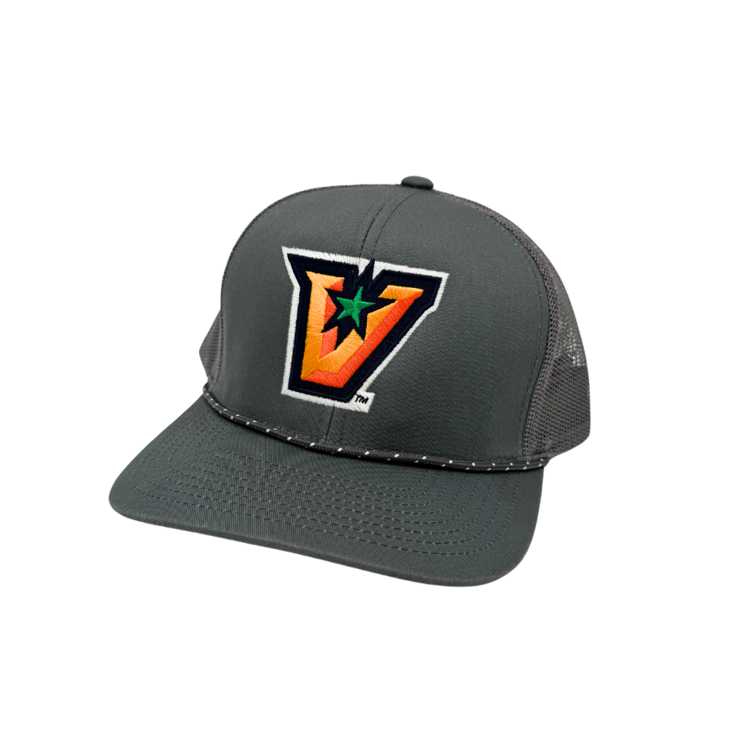Full color &quot;V&quot; ROPED Trucker Snapback - Graphite
