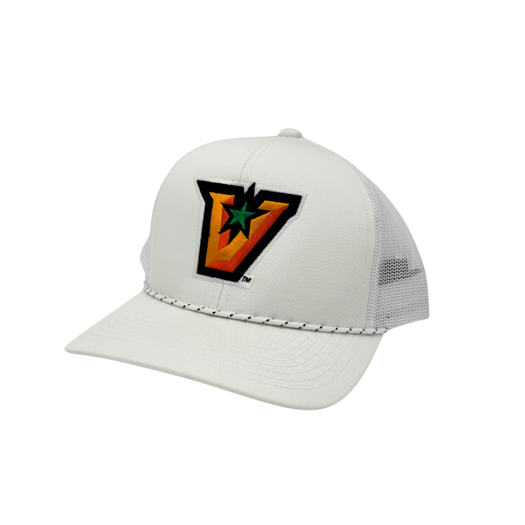Full color &quot;V&quot; ROPED Trucker Snapback - White