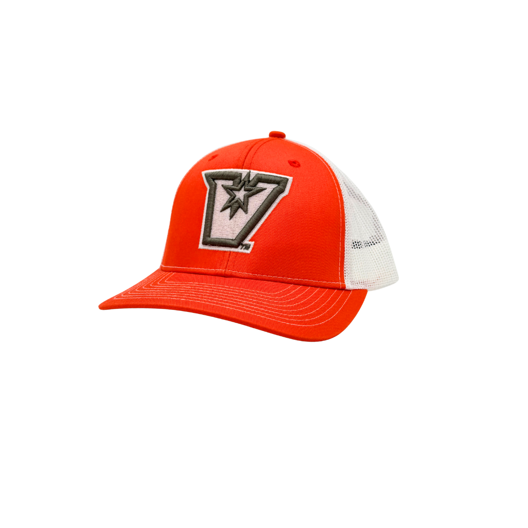 Grey Puff &quot;V&quot; Snapback Cap- Orange /White