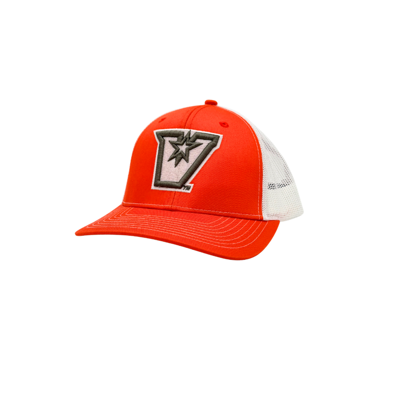 Grey Puff &quot;V&quot; Snapback Cap- Orange /White