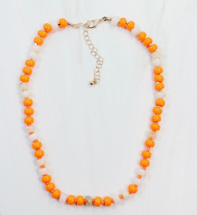 Orange/White Stone Necklace
