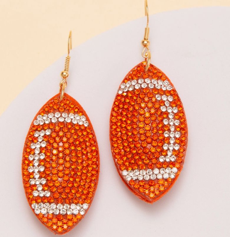 Bling Football Earrings - Orange